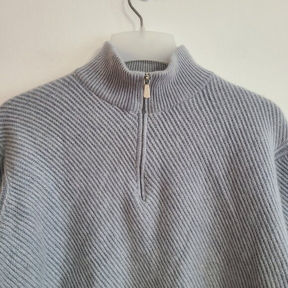 Loro Piana Men's 1/4 Quarter Zip Sweater Blue 100% Cashmere Size 52 - Picture 3 of 11